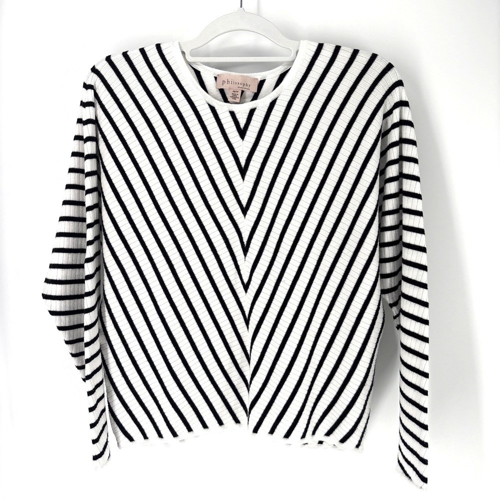 Philosophy Sweater Women's XS Black and White Striped Sweater Coastal Nautical